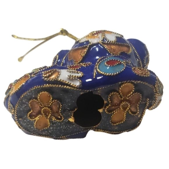 Cloisonné Enamel Blue Dog Ornament With Gold Accents & Floral Pattern - Picture 5 of 8